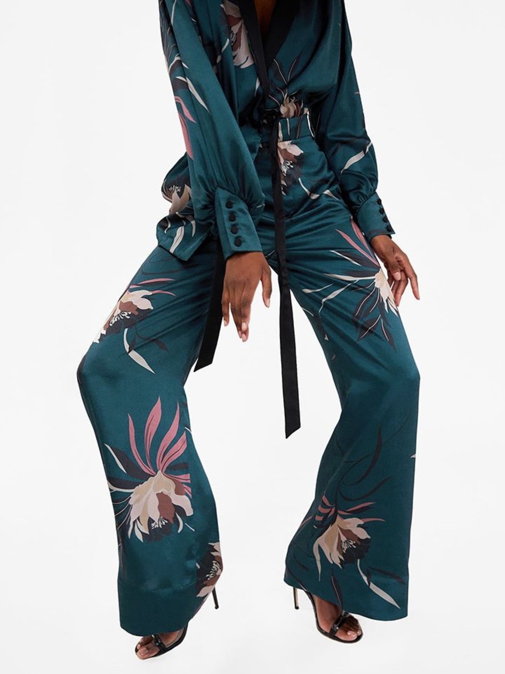 Zara Teal Floral Wide-Leg Pants